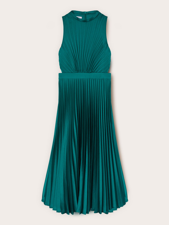 Pleated satin flare dress