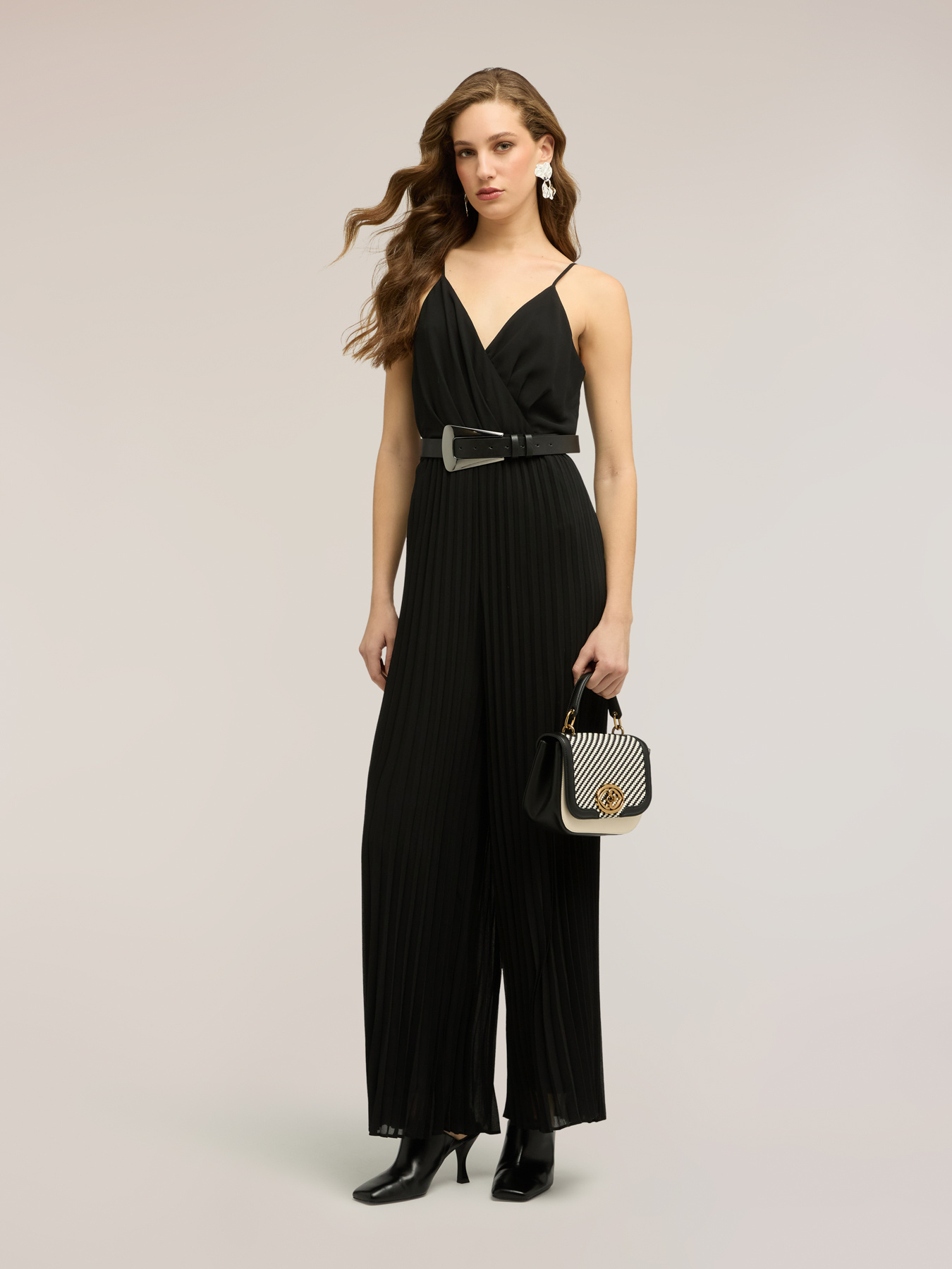 Long pleated georgette jumpsuit image number 0