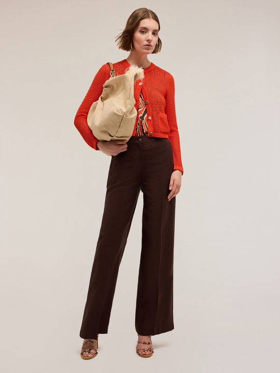Pantaloni wide leg misto lino
