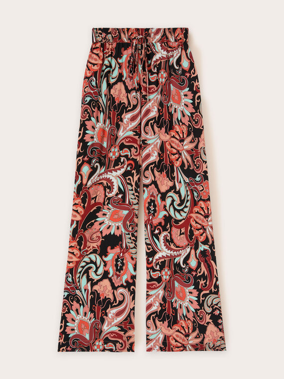 Pantalon palazzo fluide à motif ethnique