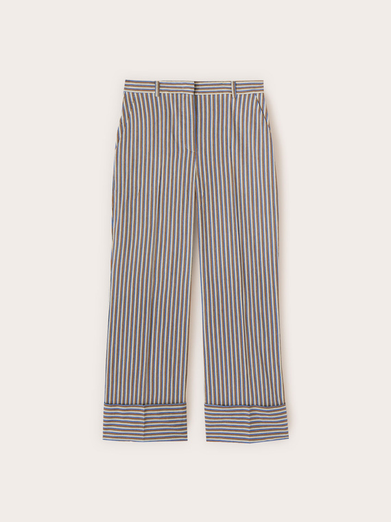 Pantaloni cropped &icirc;n dungi din amestec de bumbac