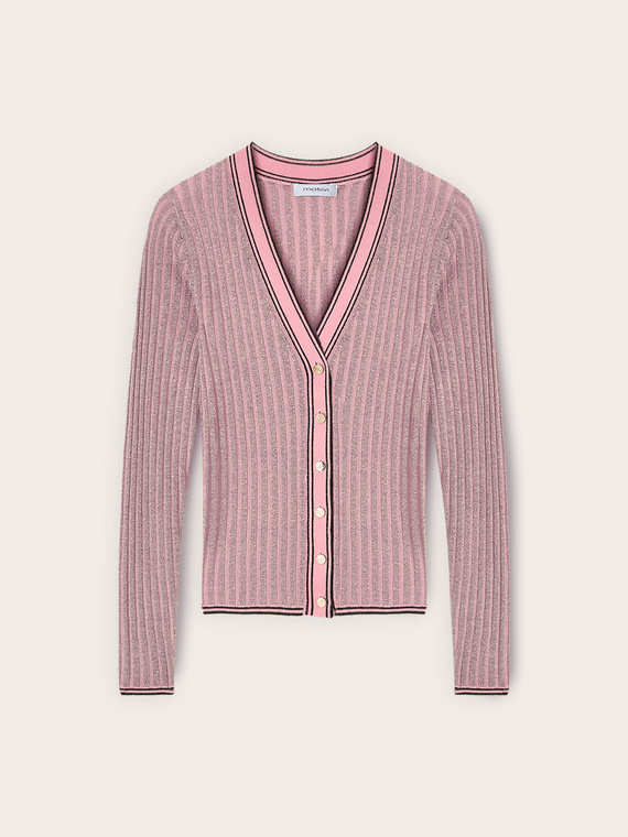 Ribbed knit cardigan with lurex blend