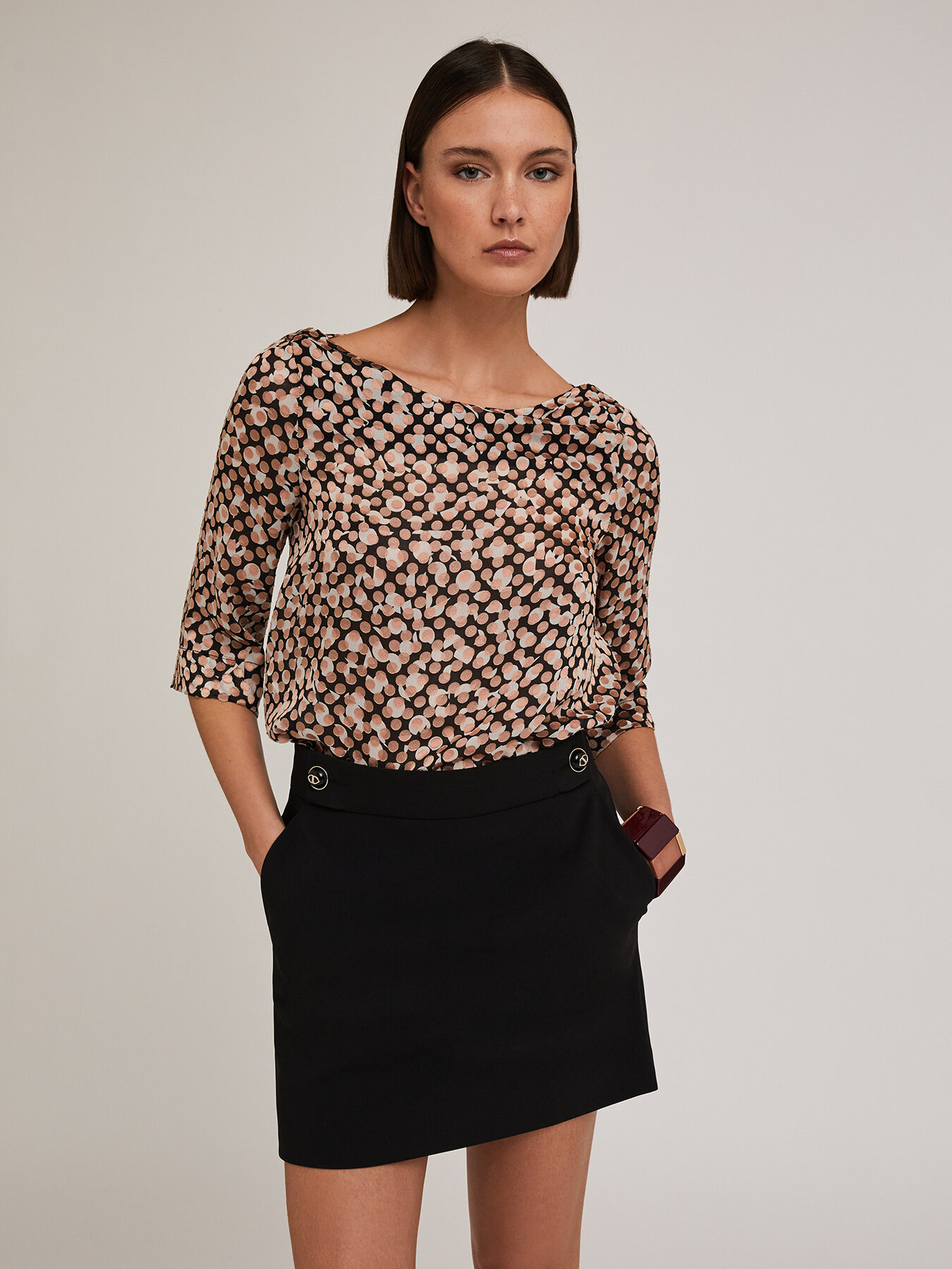 Blouse with devor&eacute; polka dot print image number 0