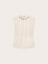 T-shirt with gathering and appliqu&eacute;s on the neckline image number 4