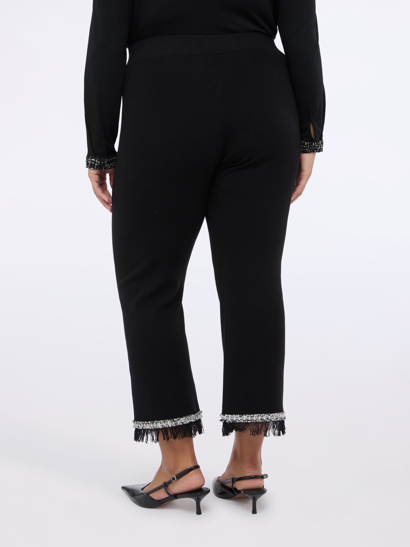 Pantaloni Flare in maglia con frange image number 3