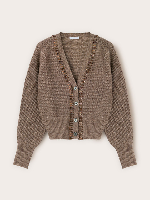 Mixed mohair knit cardigan with stones