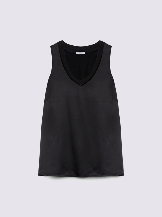 Top in due tessuti con scollo a V