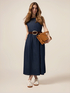 Vestito lungo in denim con micro cristalli image number 3