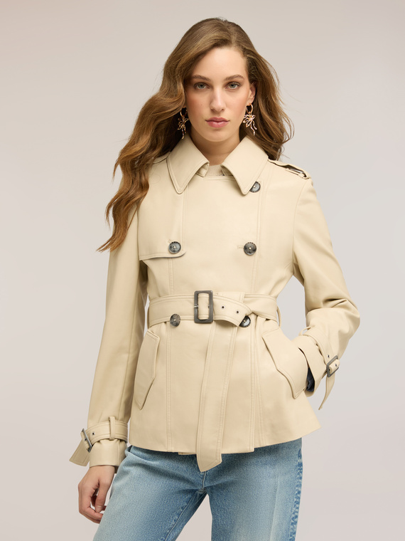 Short double-breasted trench coat with belt