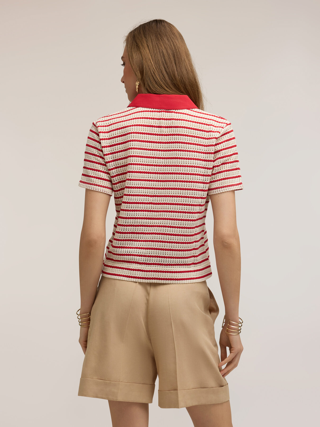 Tricou &icirc;n dungi cu guler contrastant image number 1