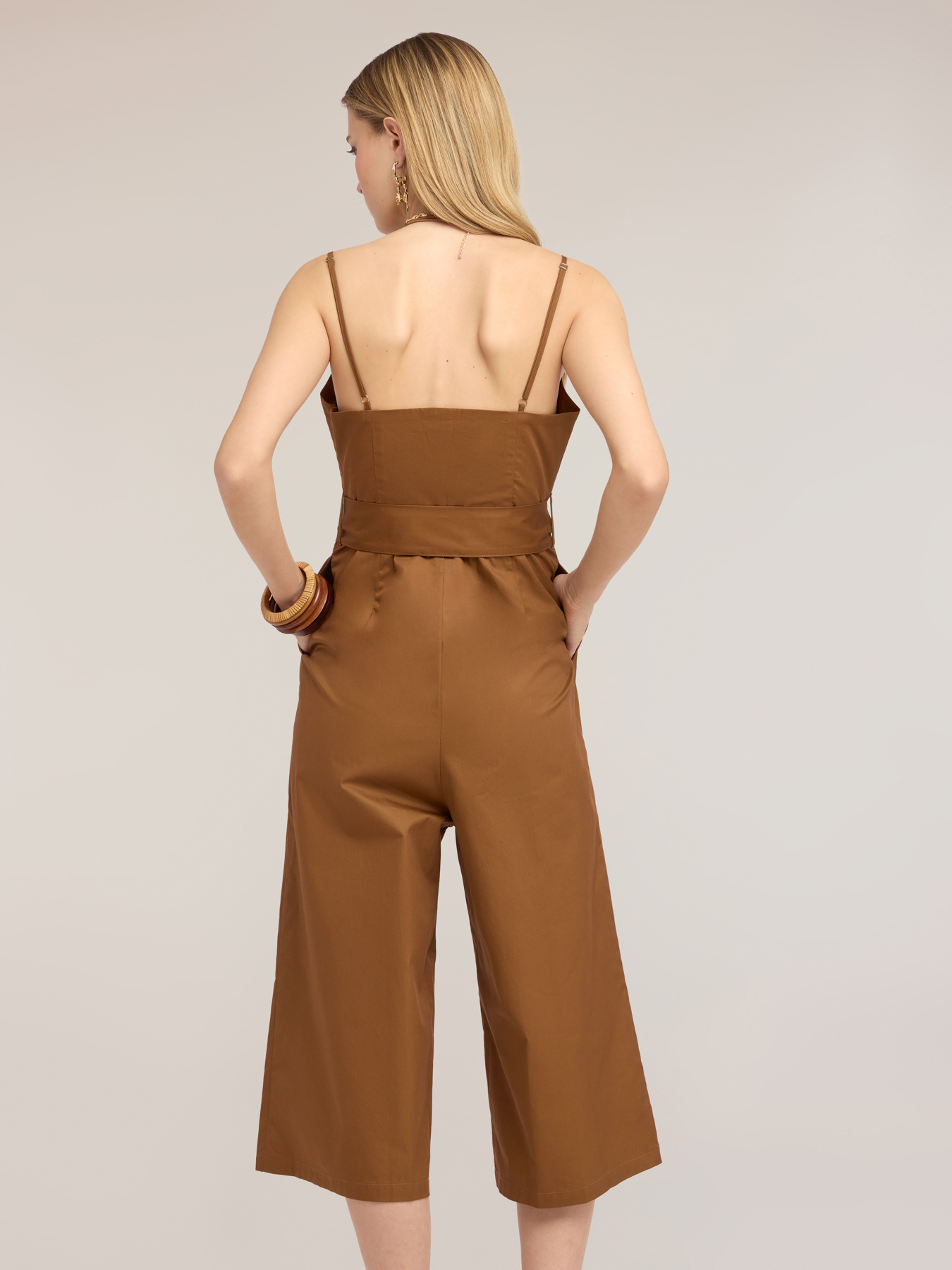 Jumpsuit aus Popeline mit G&uuml;rtel und Palazzo-Bein image number 1