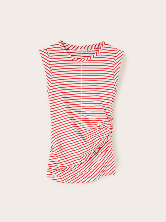 Sleeveless striped top with pleats