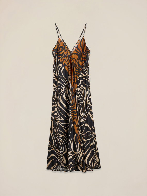 Vestito lungo in raso fantasia