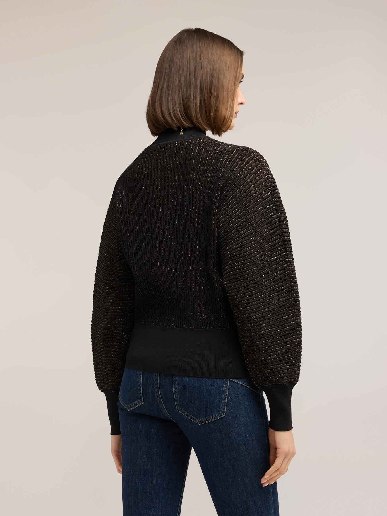 Ribbed turtleneck sweater in laminated yarn image number 1