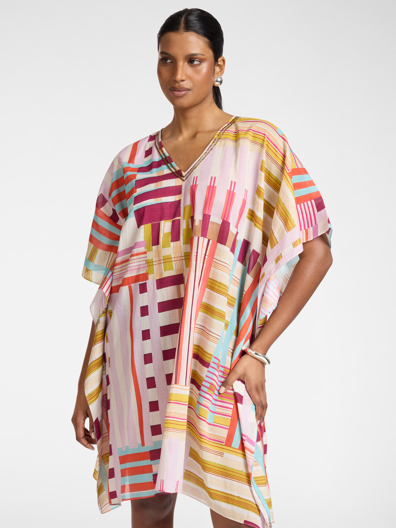 Poncho in mussola di cotone stampato image number 0