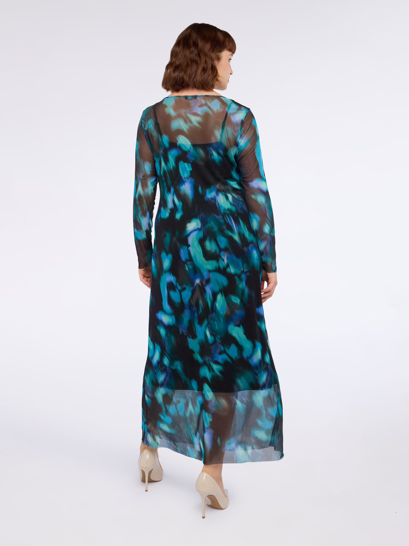 Langes Tüllkleid mit Farbverlauf-Print image number 1