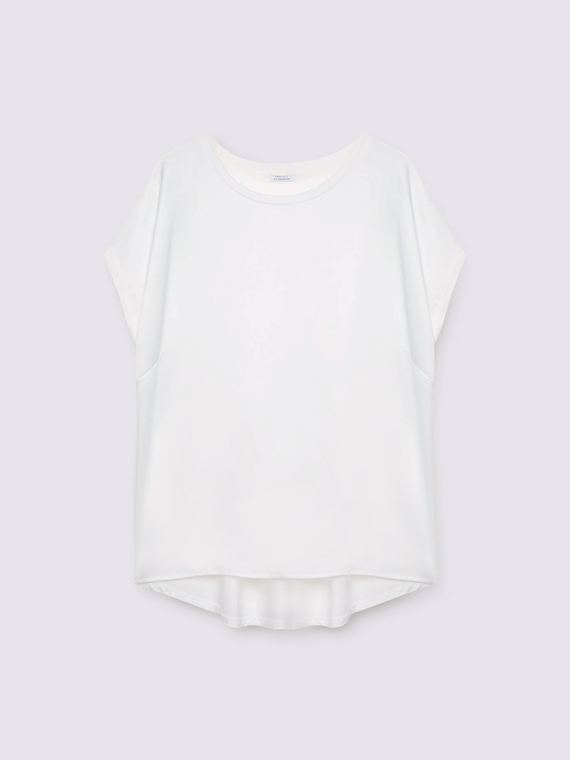 T-shirt bimaterica con scollo tondo