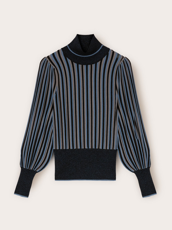 Striped lurex top with puffed sleeves