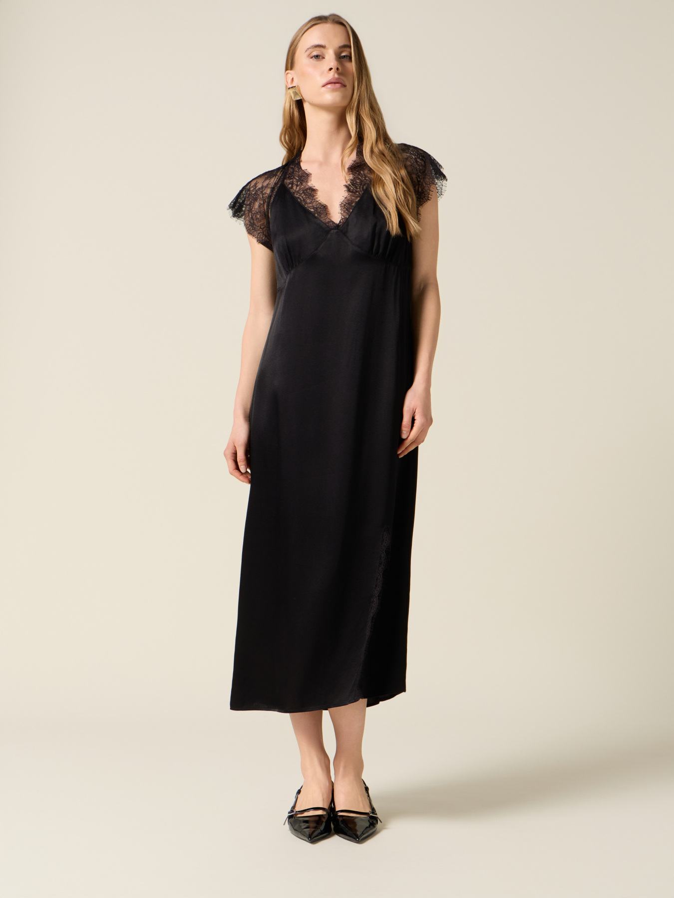 Vestito midi in raso con pizzo image number 0