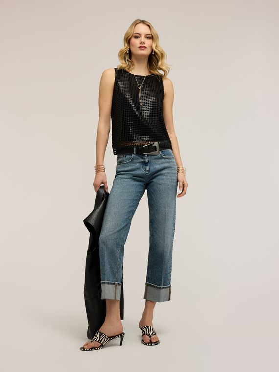 Jeans regular cu tiv &icirc;ndoit