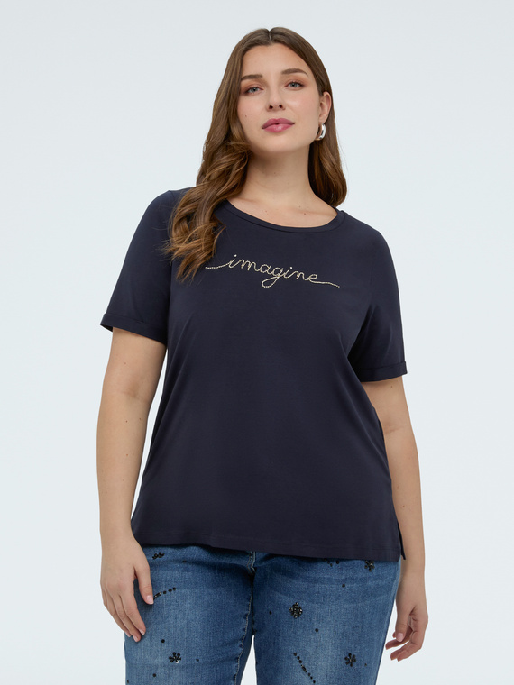 Camiseta de algod&oacute;n con letras de cristal