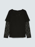 T-shirt with lace sleeves and neckline image number 4
