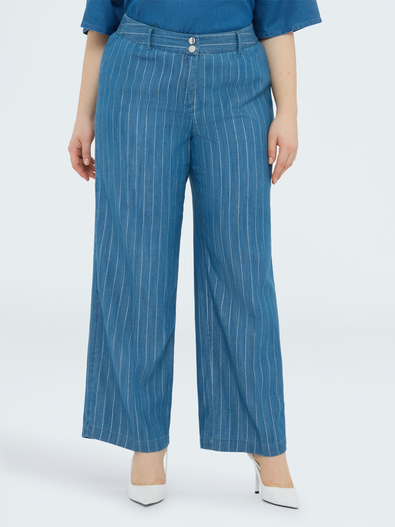 Wide Leg Trousers in Tencel with Lurex Pinstripes