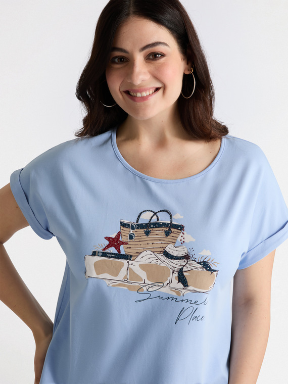 T-shirt avec impression d'été et strass