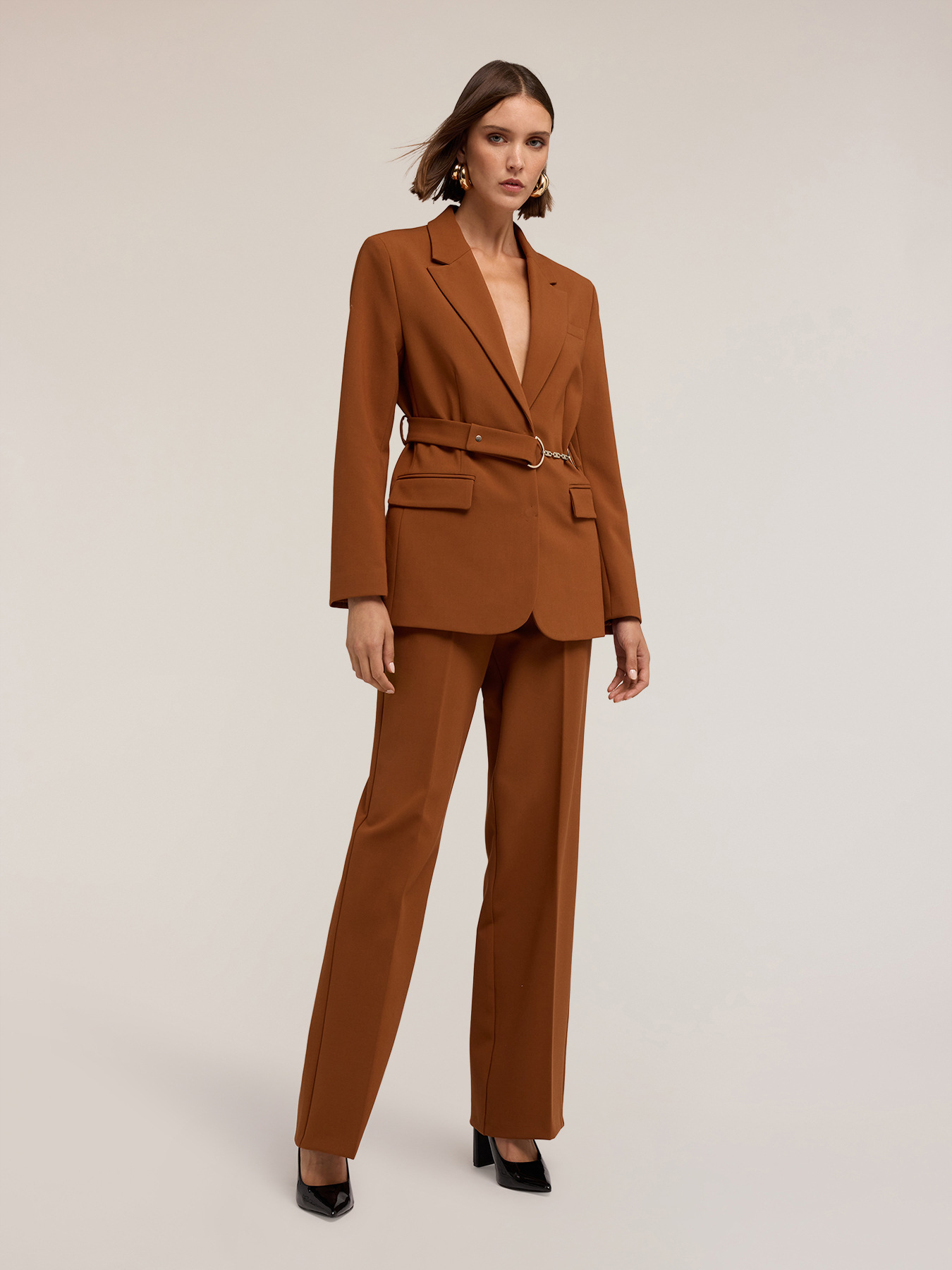Polyester-viscose blazer with belt image number 0