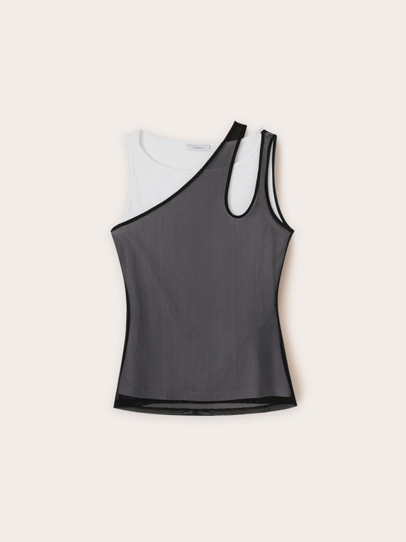 Top in jersey con canotta in tulle
