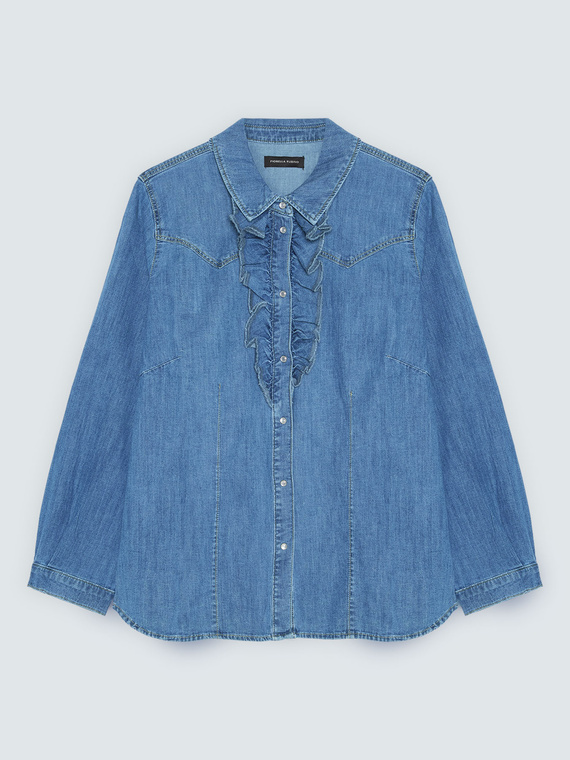 Denim shirt with ruffles