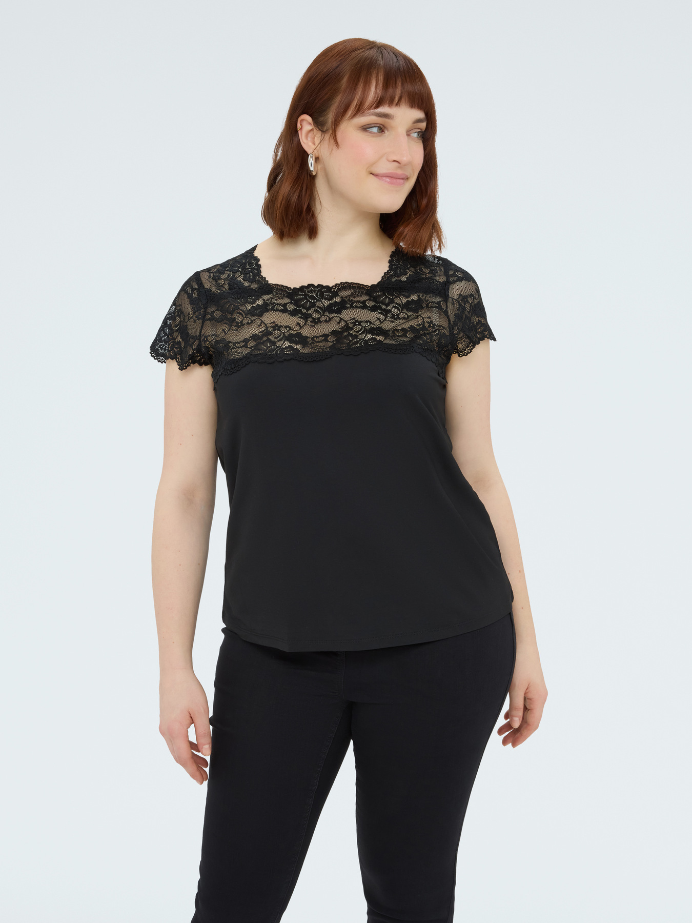 Jersey T-shirt with lace insert image number 0