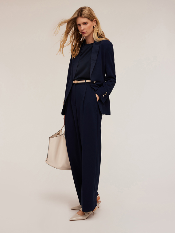 Single-breasted jacket with satin inserts