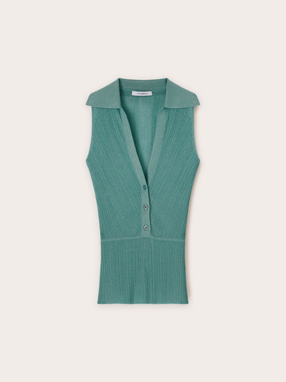 Top mit Kragen aus Lurex-Jersey