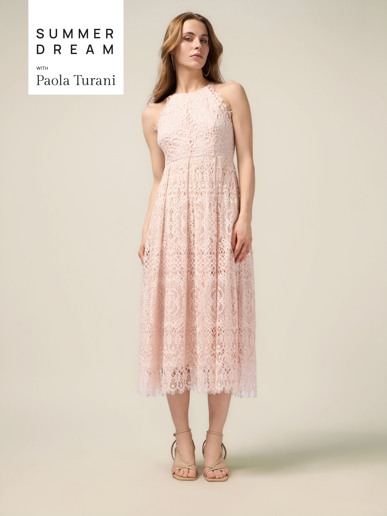 Cotton blend lace midi dress image number 0