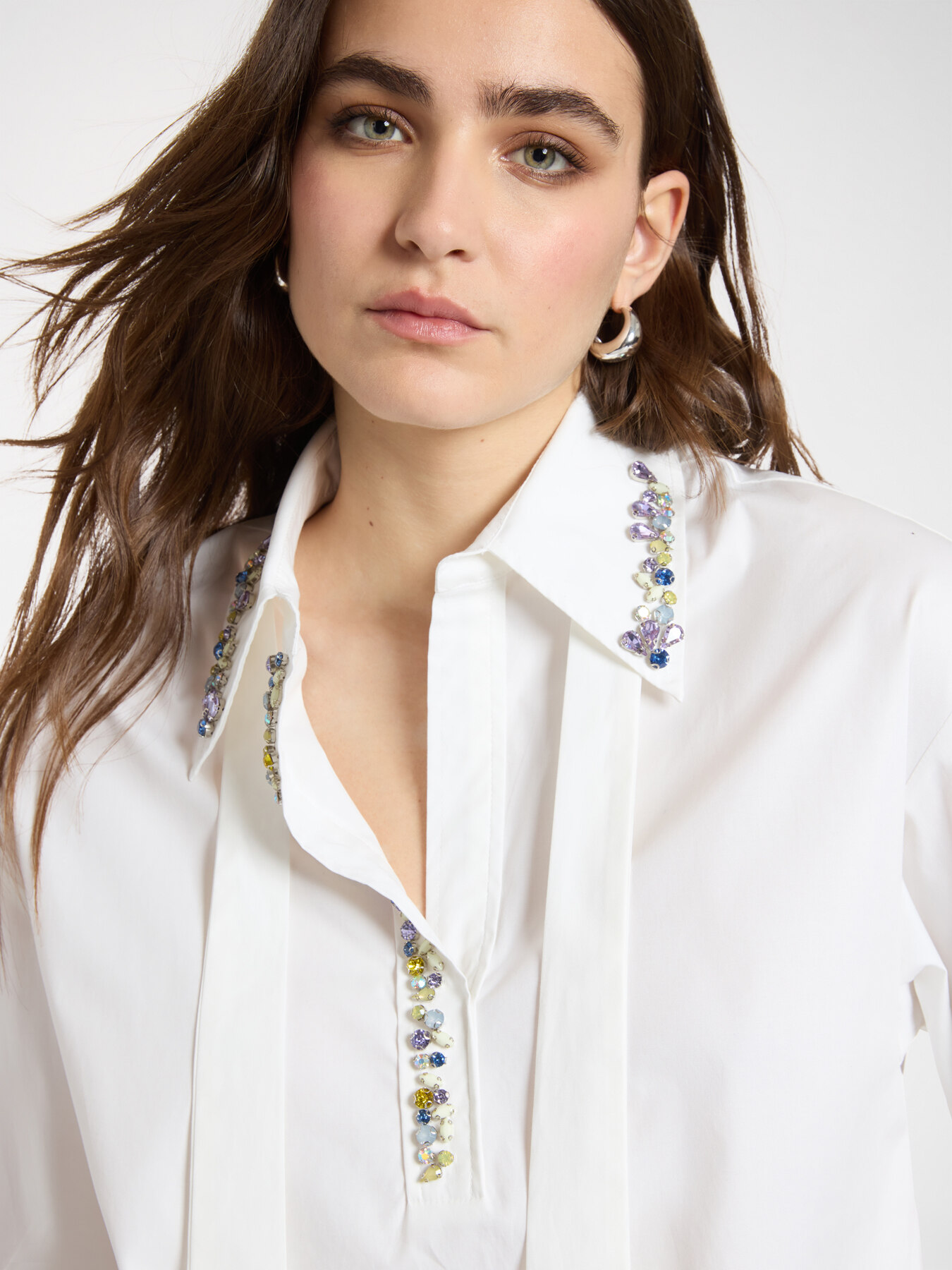 Poplin shirt with crystals image number 2