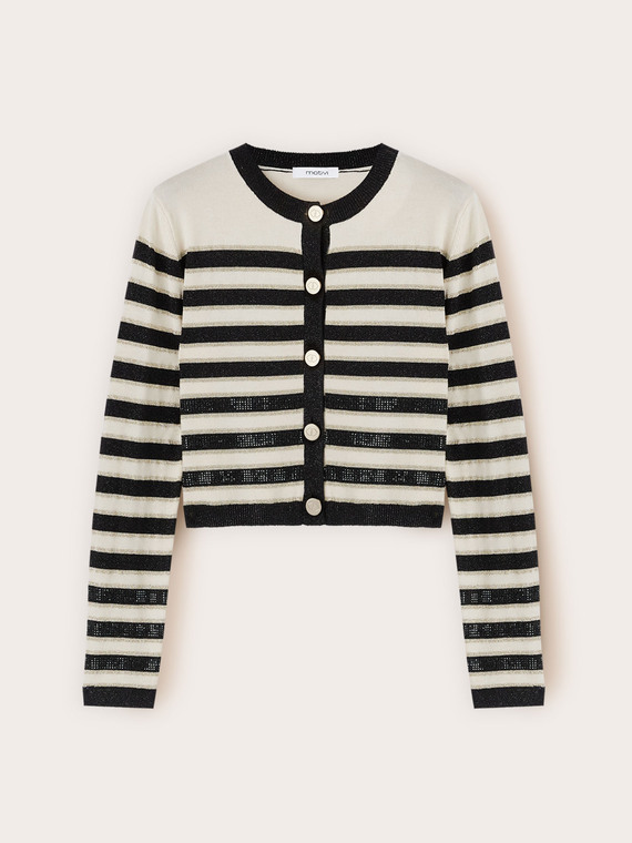 Gestreifter Lurex-Cardigan mit Nieten