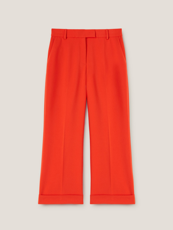 Pantalon cropped jambe large avec revers
