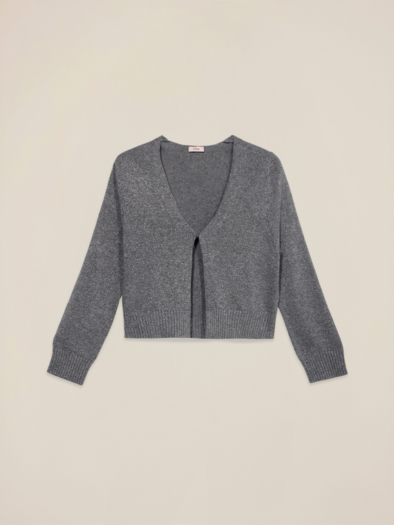 Short lurex wool blend cardigan
