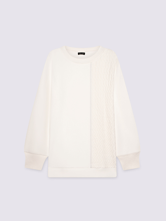 Doppelstoff-Pullover mit Zopfmuster