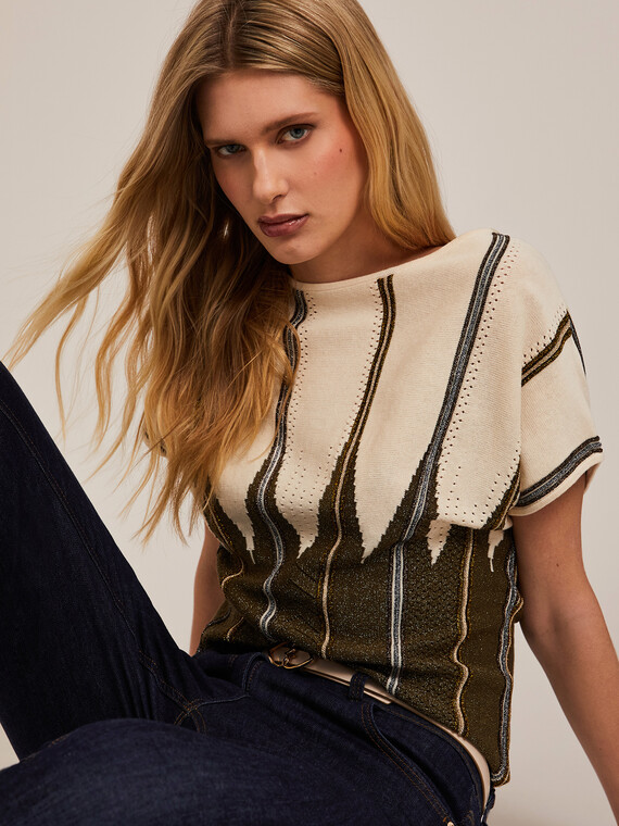 Maglia kimono a righe lurex in filato effetto plissé