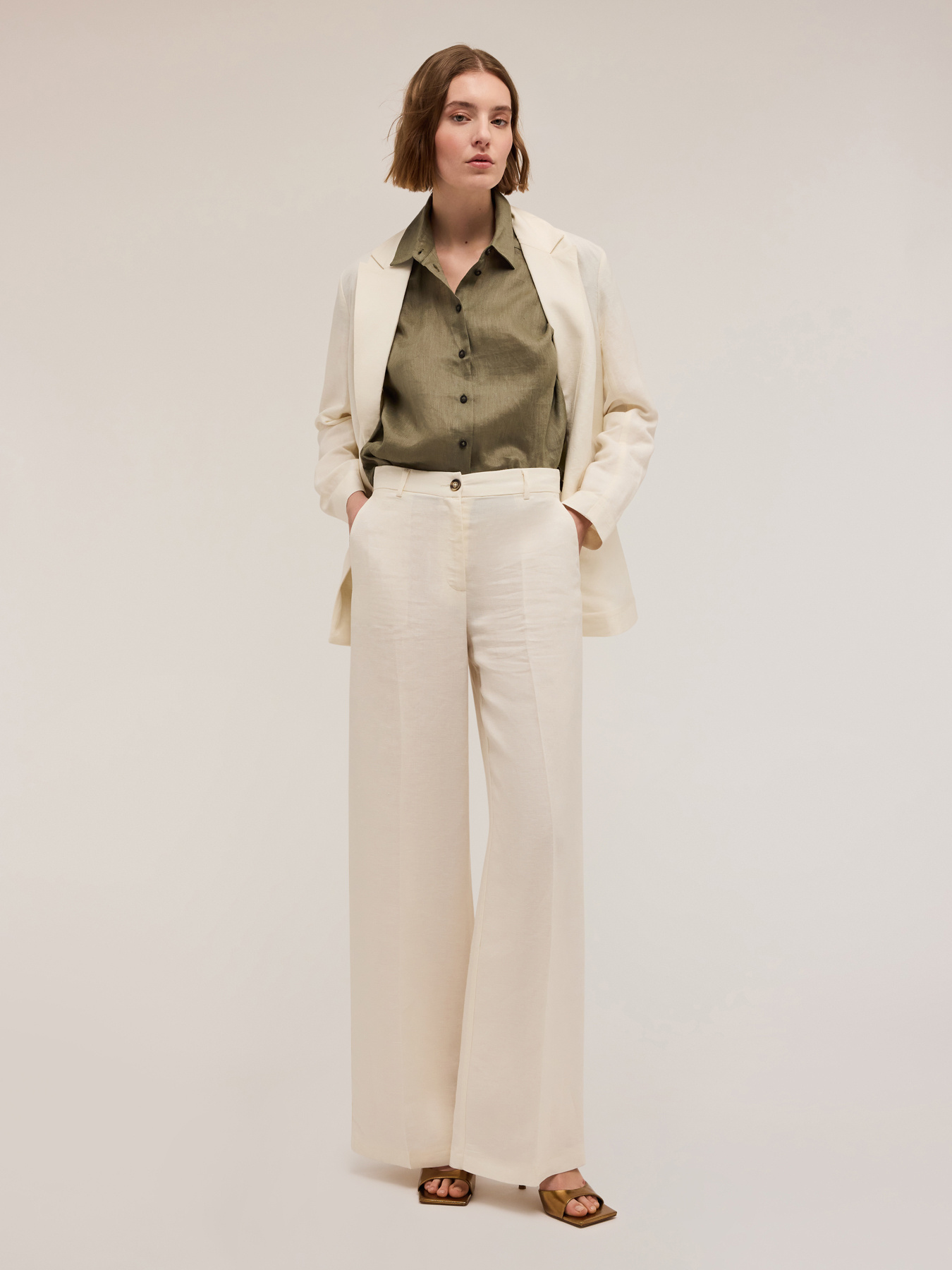 Pantalon large en mélange de lin image number 0