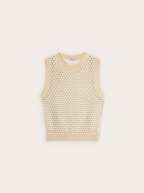 Crochet-effect knit top