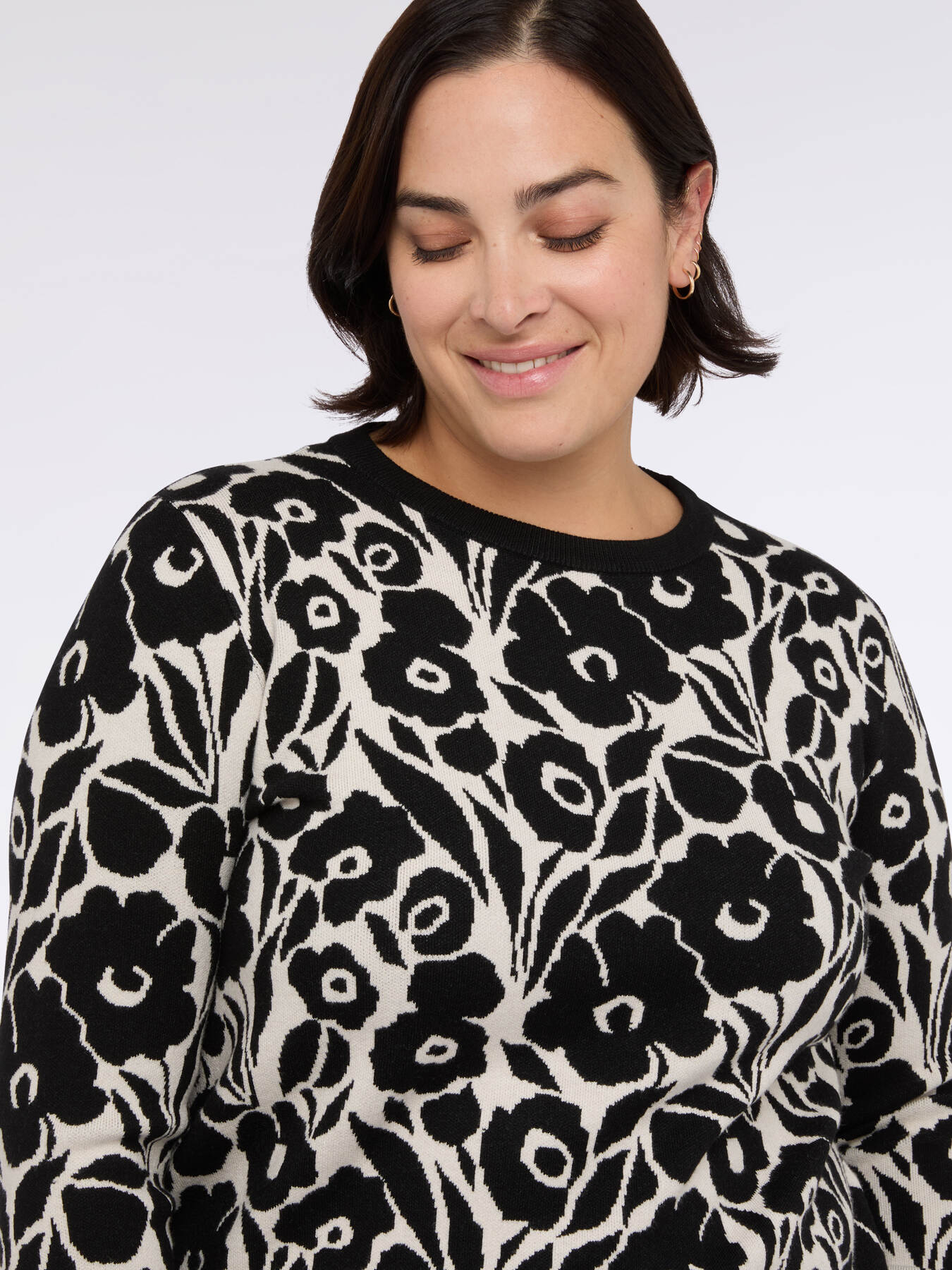 Crew neck sweater with floral print image number 3
