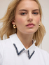 T-shirt with stone-embroidered collar image number 3