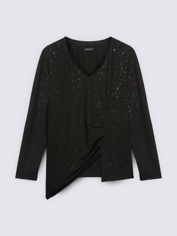 Glitzer-T-Shirt mit seitlicher Drapierung