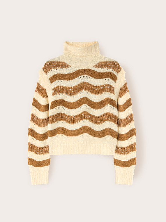 Heavy knit striped turtleneck sweater