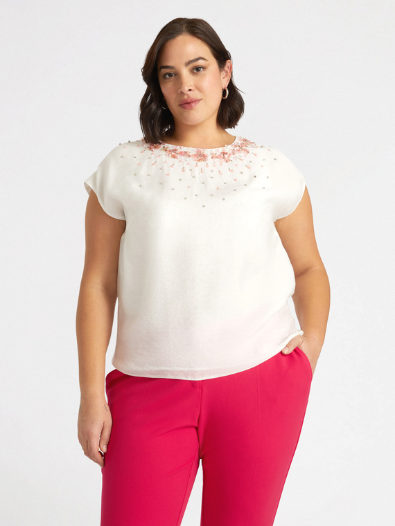 Bluse mit besticktem Ausschnitt mit Dégradé-Effekt