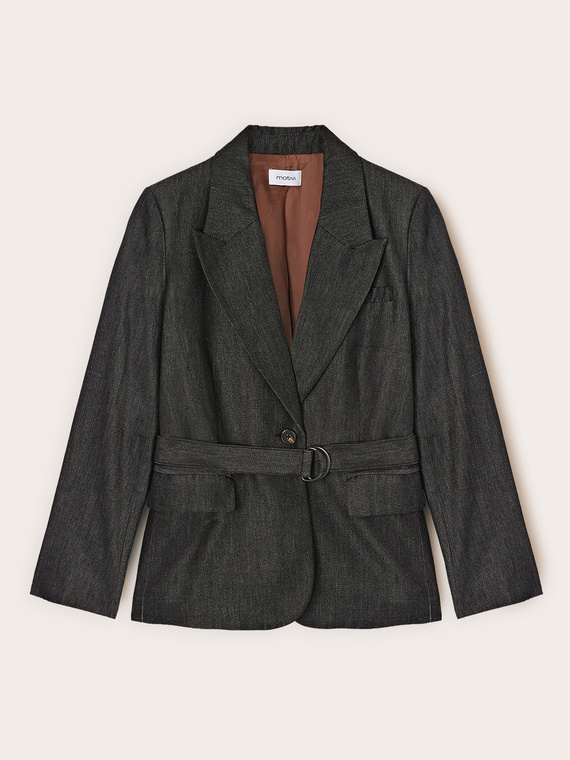 Belted ramie blend blazer