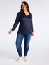 T-shirt con scollo a V in due tessuti image number 2